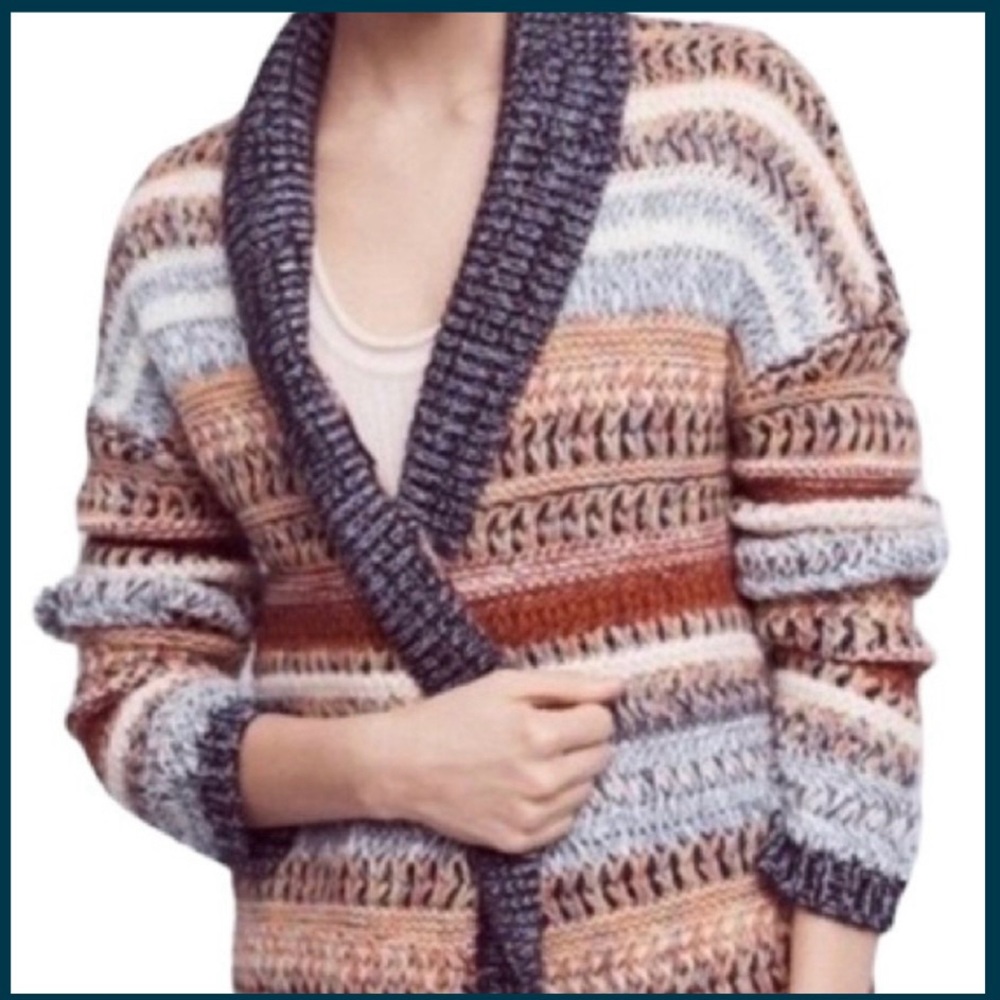 Anthropologie Knitted & Knotted Multi-colour Open Front Cardigan (XS)
